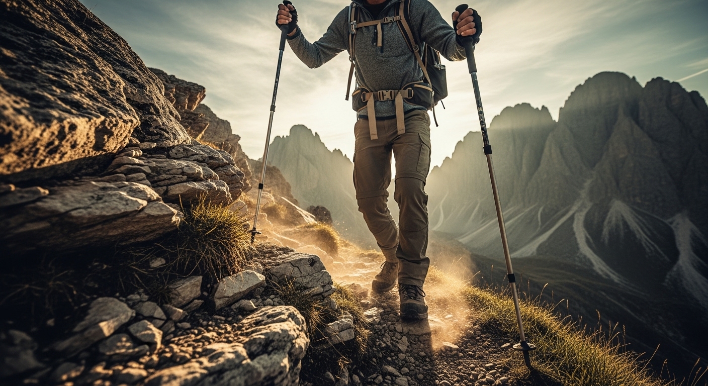 上坡技巧 - 縮短登山杖長度提供向上支撐力