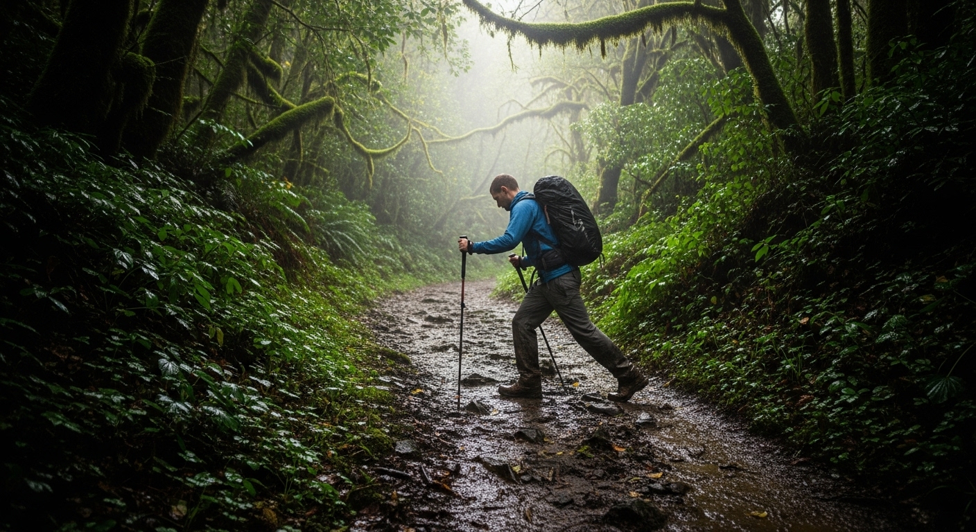 下坡技巧 - 延長登山杖長度提供制動力和穩定性