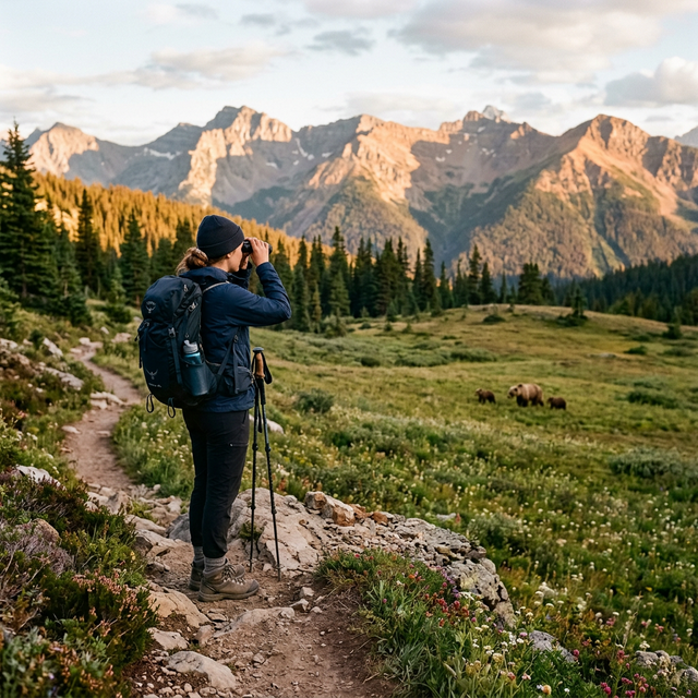 Hiker observing wildlife respectfully