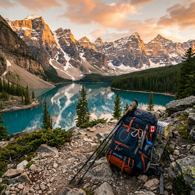 Canadian Rocky Mountains with hiking gear